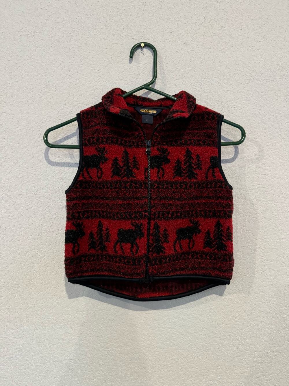 Woolrich Boy's Size 4T Moose Fleece Sleeveless Full Zip Collared Vest Red/Black